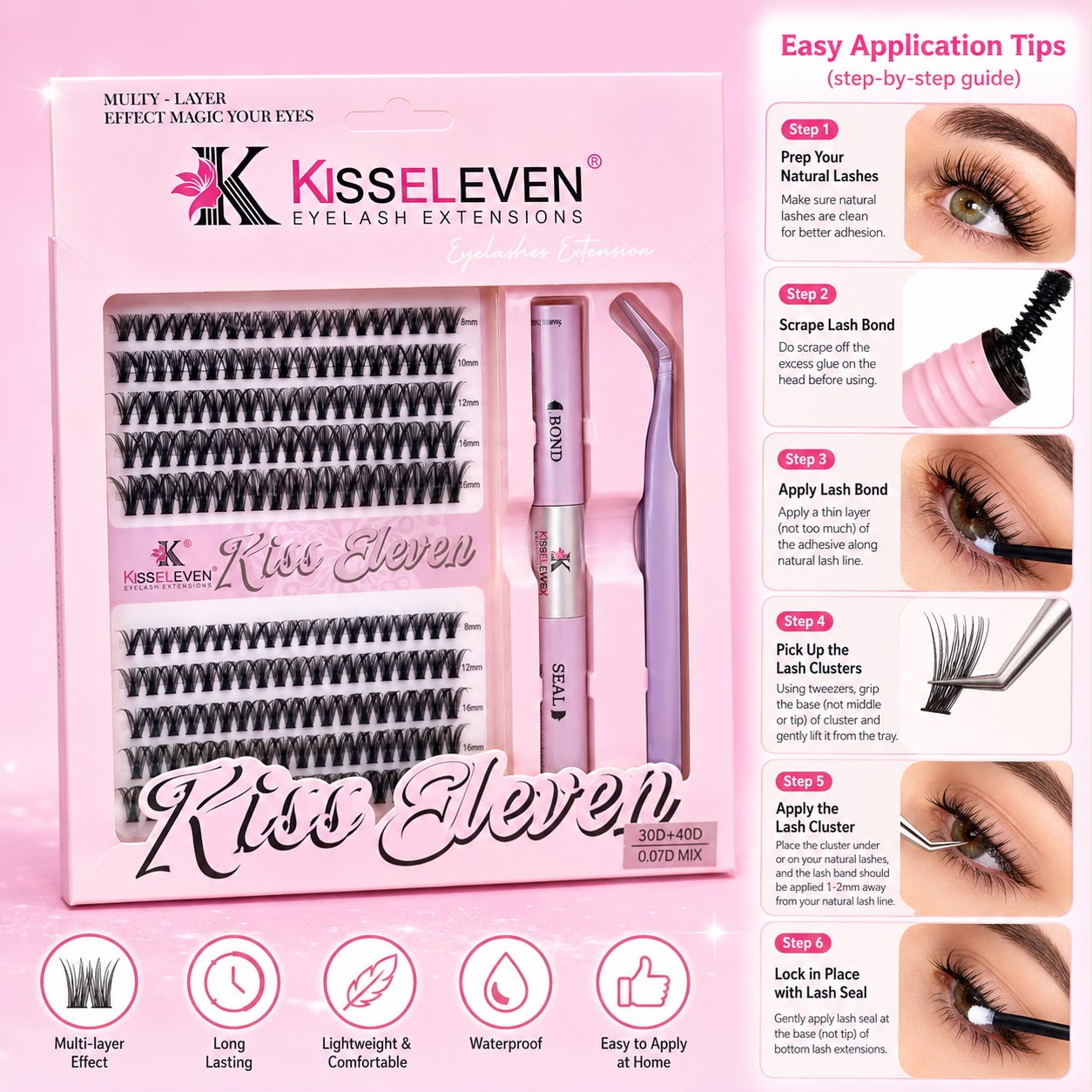 KIT PESTANAS CON PEGAMENTO Y PINZAS